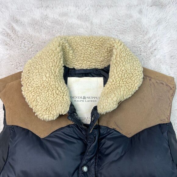 Ralph Lauren Denim & Supply Vest Mens Medium Down Puffer Vest Sherpa Collar - Picture 2 of 11